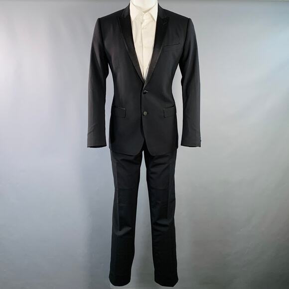 DOLCE & GABBANA Size 38 Black Wool Blend Peak Lapel Tuxedo - Picture 2 of 13